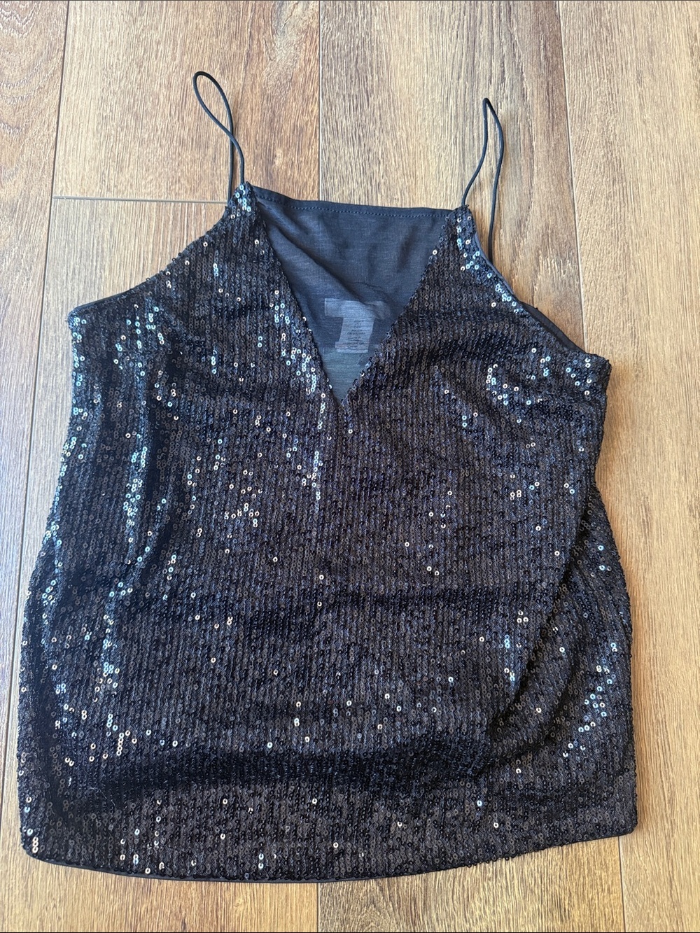 H&M Black Sequin V-Neck Spaghetti Strap Tank Top. Size S
